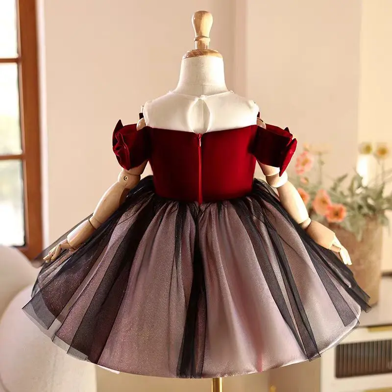 ジル・ウィッシュ J464 エレガントなバーガンディガールドレス ビーズボウ 幼児 キッズ プリンセス 誕生日 結婚式 パーティー イブニング ボールガウン 2025