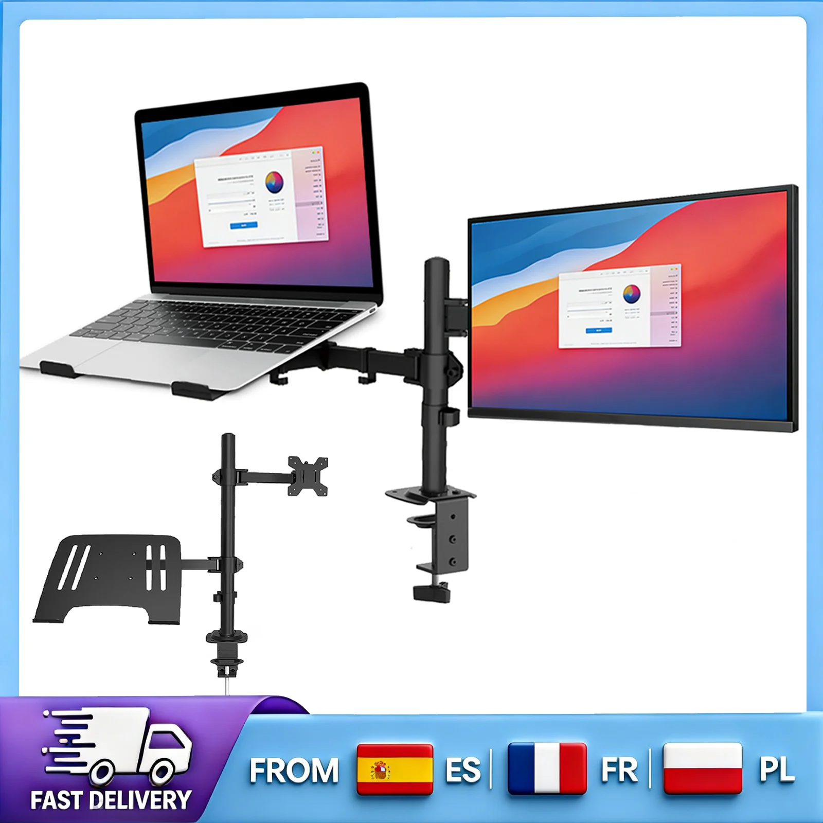 Support universel pour moniteur d'ordinateur portable, rotation à ±90 degrés, support de bureau ergonomique, pour bureau, chambre à coucher, poste de travail informatique