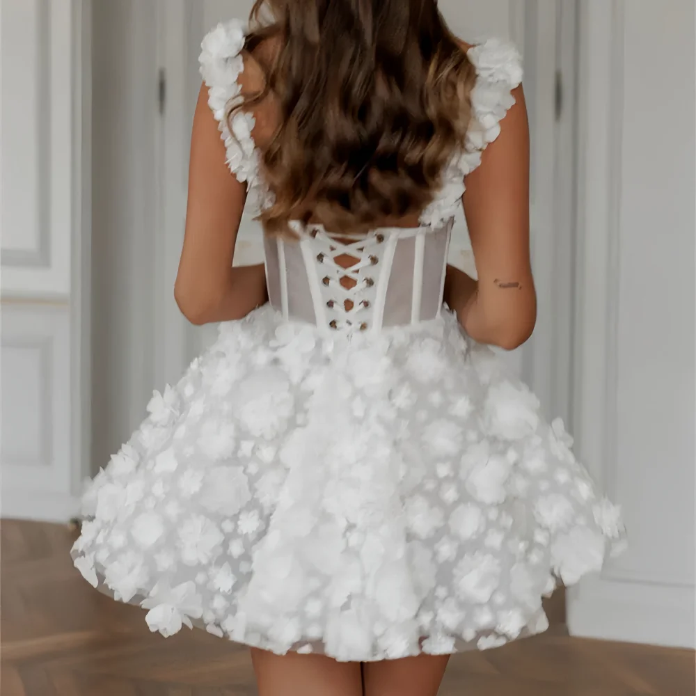 فستان زفاف من التل JEHETH-Sweetheat ، فستان كرة ، فستان زفاف ، بطول الركبة ، بوهو ، بلا أكمام ، مزخرف ، أنيق ، #2