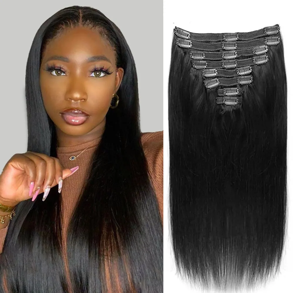 Straight Clip In Hair Extensions Natural Black #1B Brazilian Hair 100% Human Hair 120g/Set Clip Ins Full Head Invisible Seamless