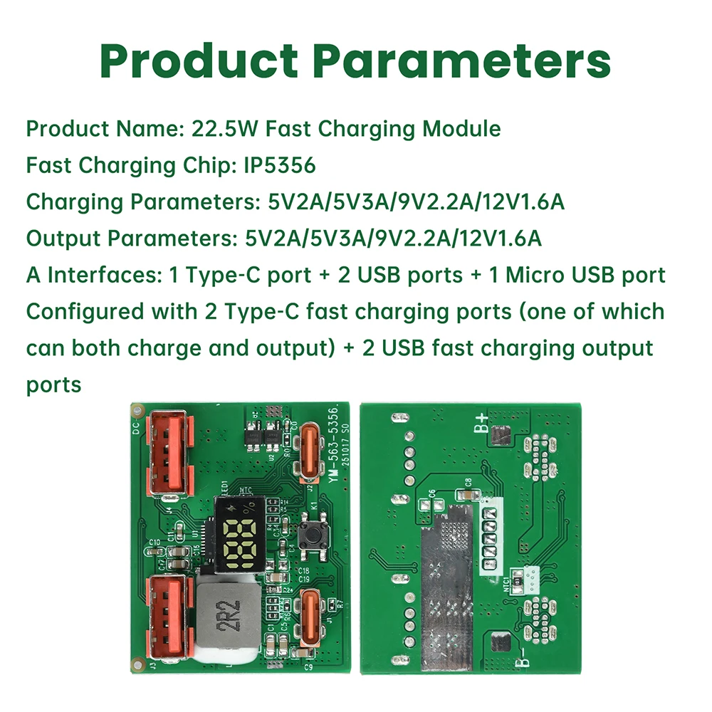 22.5W Fast Charging Module Lithium Battery DIY Mobile Power Control Motherboard Portable Power Bank DIY Kit Supports PD QC VOOC
