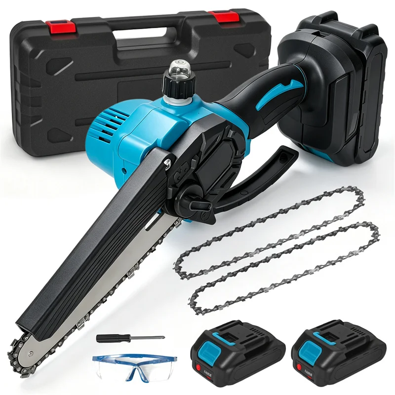 Elektrische kleine tragbare Kettensäge 550W Mini-Kettensäge 6" mit 2 leistungsstarken Batterien und automatischer Ölschmierung für einfaches Beschneiden.