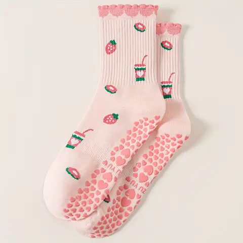 Cute Cartoon Pattern Women's Anti Slip Yoga Socks, Soft, Comfortable and Breathable, Suitable for Giving Gifts to Girlfriends