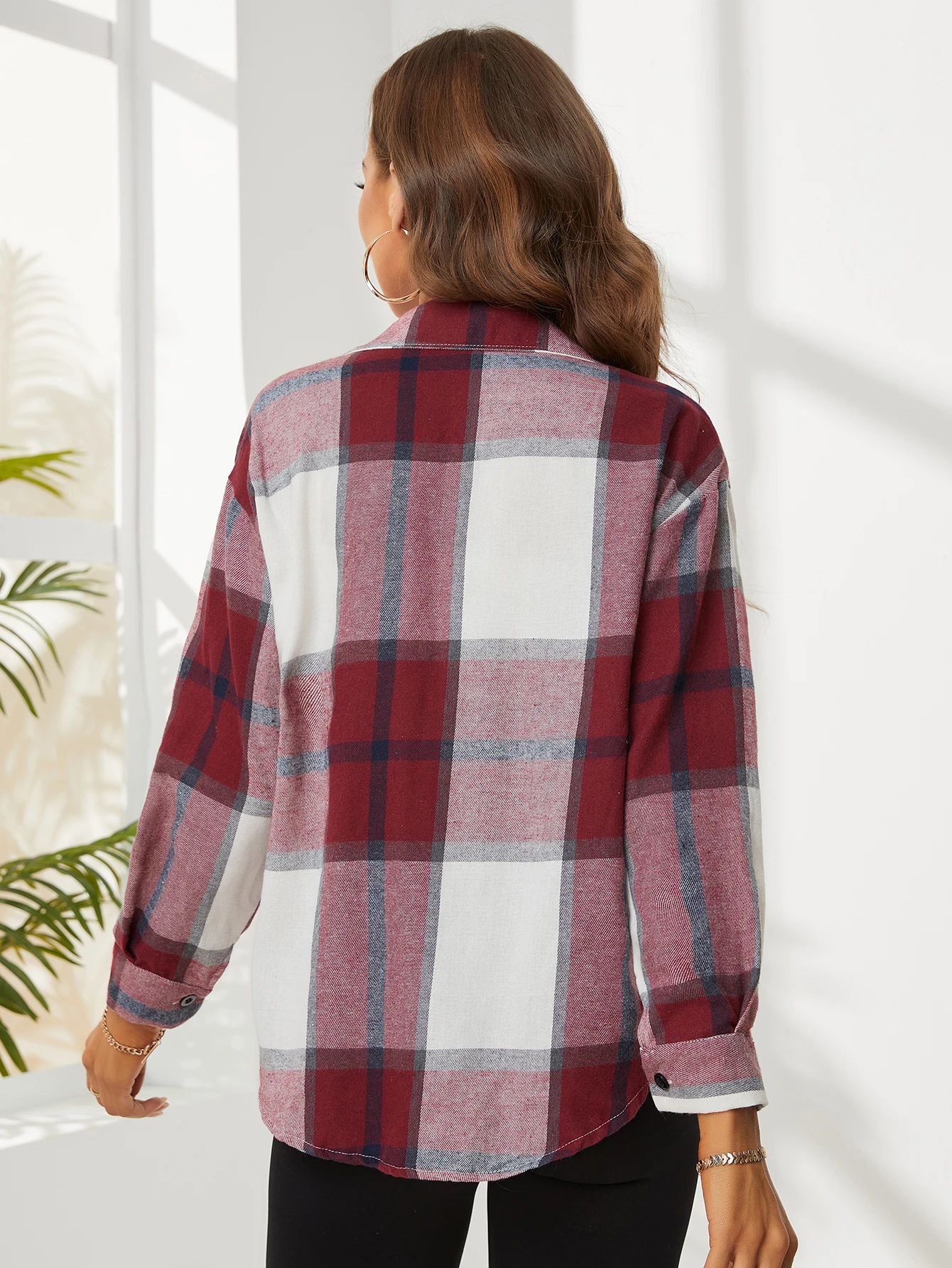 New Lapel Plaid Women‘s Shirts Spring Autumn Single Breasted Brushed Long Sleeve Blouses Streetwear Girls