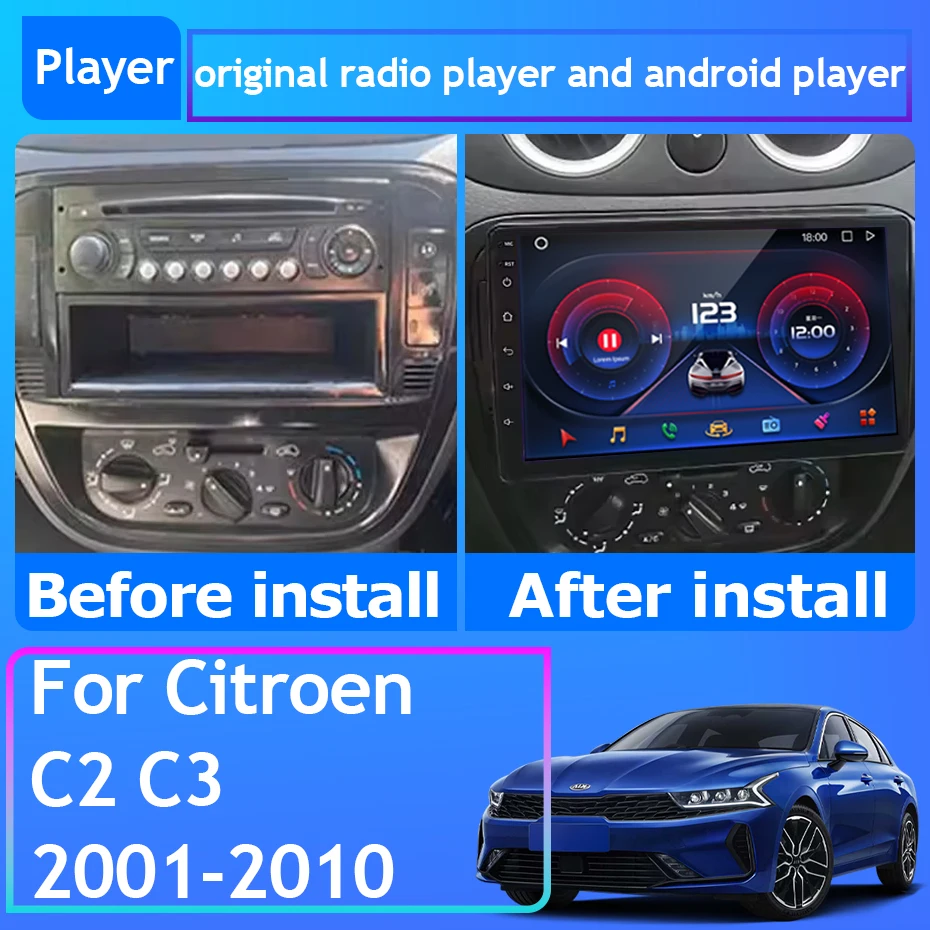 Car Radio Carplay For Citroen C2 C3 2001 2002 2003 - 2010 Navigation GPS Android Auto Multimedia Player Stereo 4G No 2din WiFi