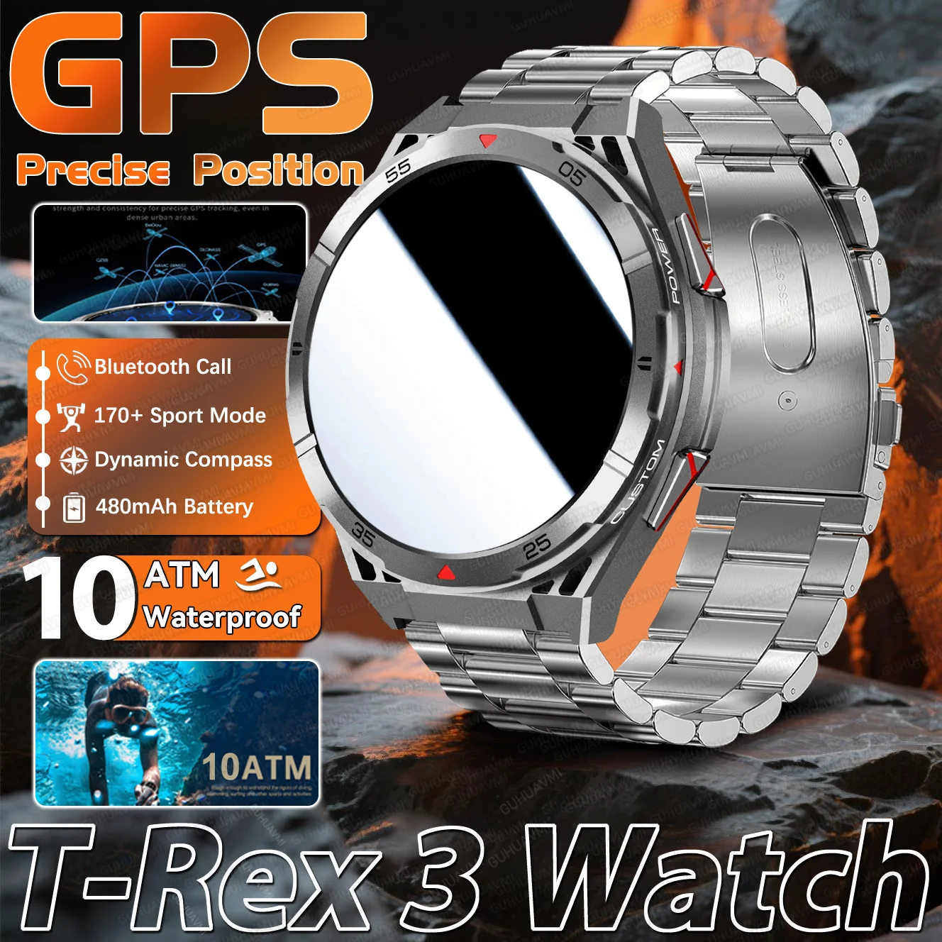 

2025 New For T-REX3 Original GPS Position Smartwatches Ultra HD AMOLED Display Built-in GPS BT Call 10ATM Waterproof Bracelets