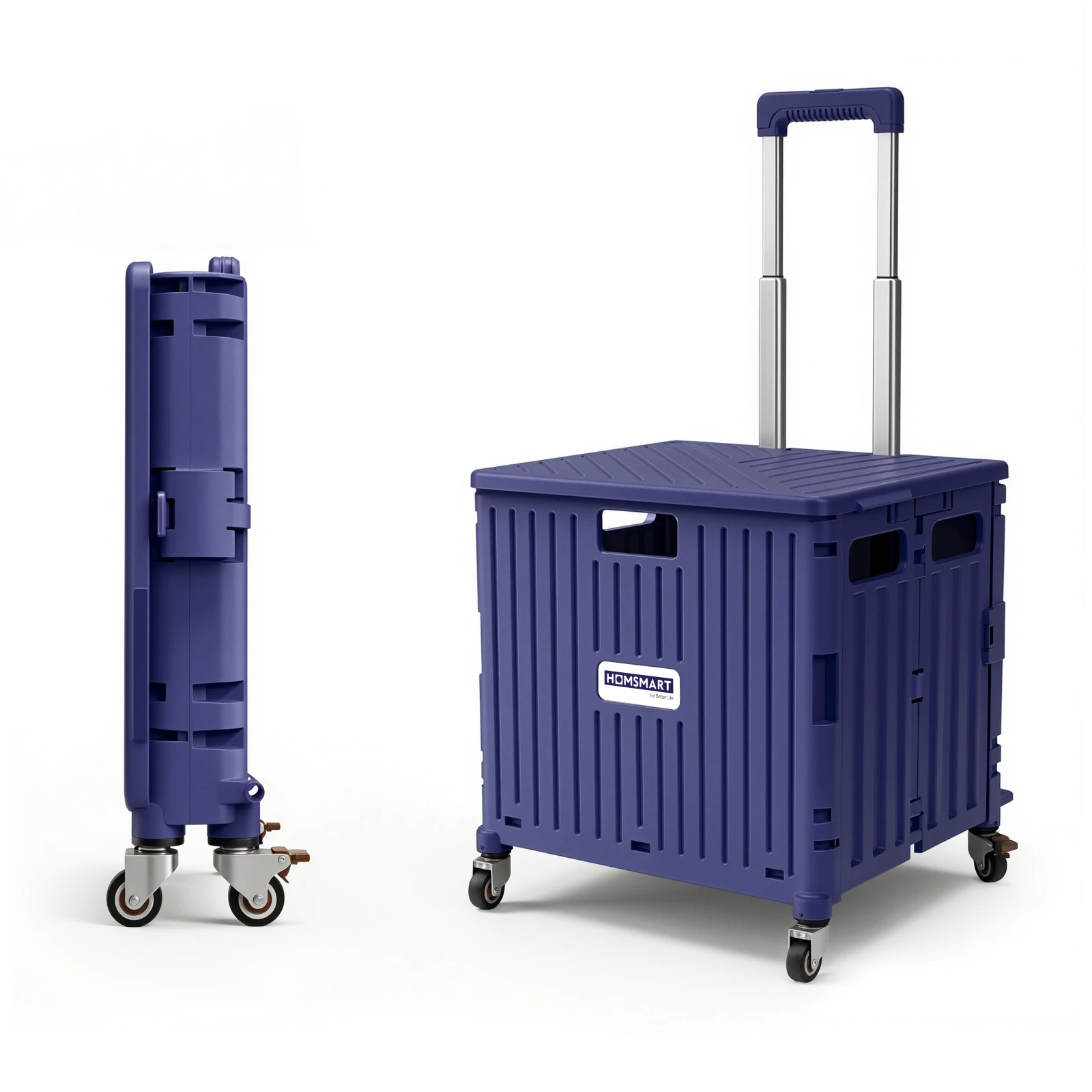 Viviendo 65L Folding Shopping Cart with 4 Swivel Wheels Brakes Telescoping Handle Lid Collapsible Utility Trolley