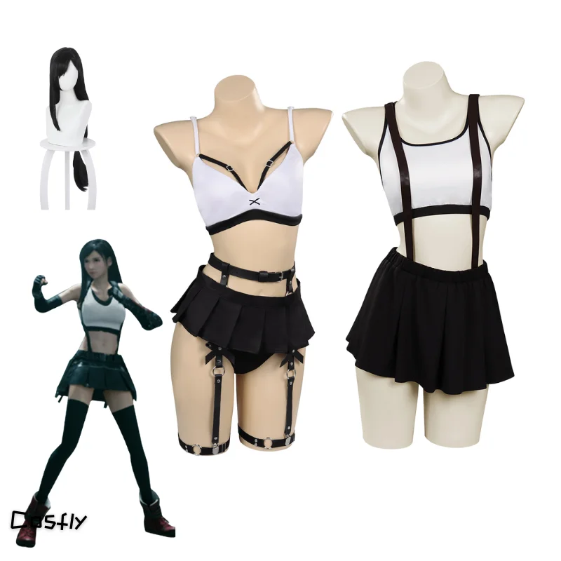 Disfraz de Final Fantasy Tifa Lockhart para mujer, falda superior, pantalón, pierna, traje Sexy, fantasía, Halloween, Carnaval, disfraz