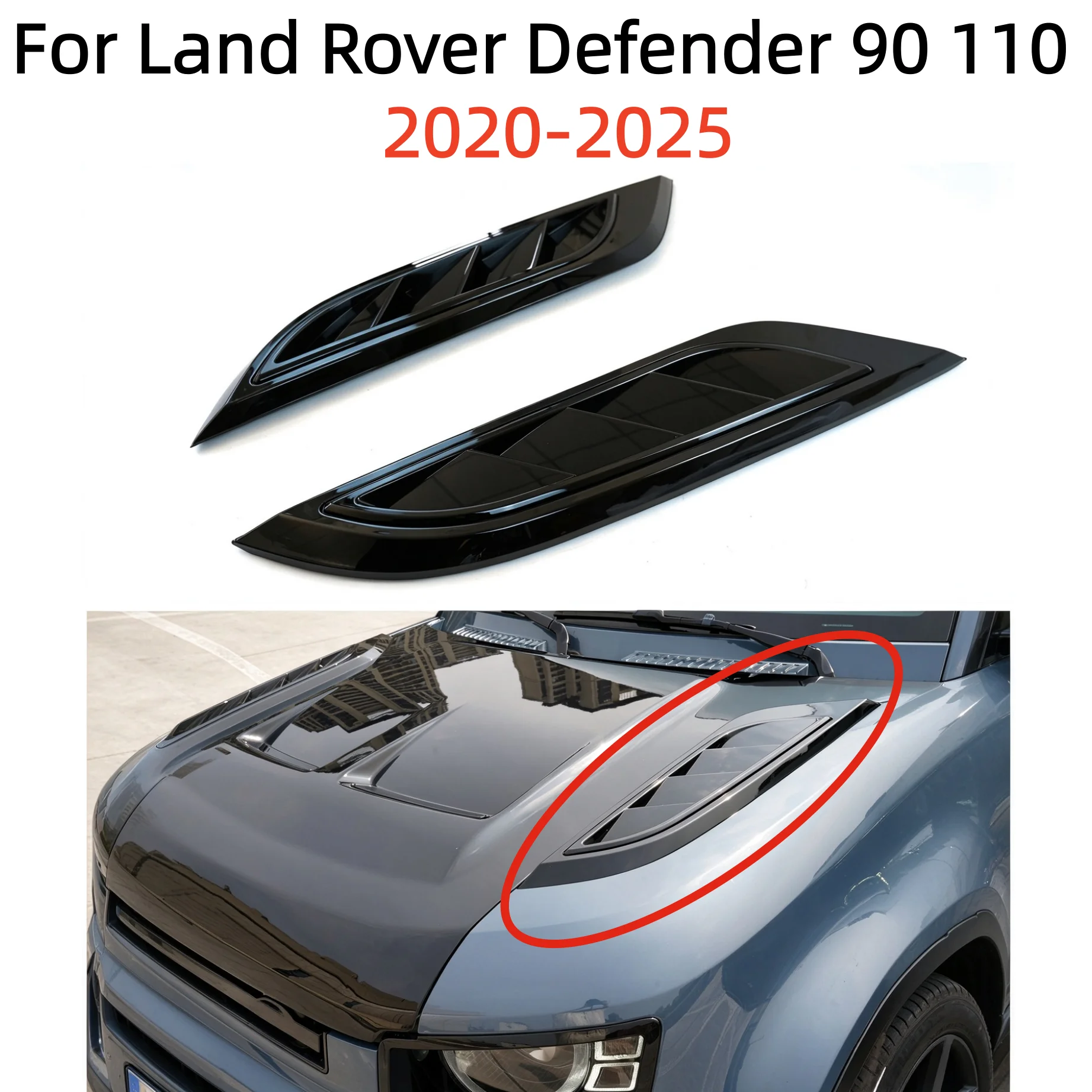 2PCS ABS Auto Spare Bonnet Trim Panel For Land Rover Defender 90 110 L663 2020-2025 4x4 Off-Road Hood Vent Covers Scoop Trim