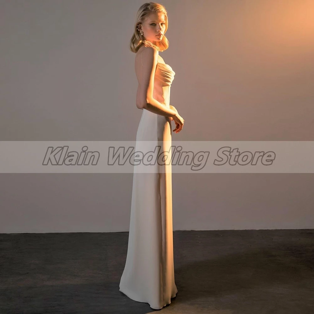 Weilinsha Sheath Sleeveless Wedding Dress for Brides Simple Floor Length Spaghetti Straps with Pleats Jersey Bridal Gowns 2023