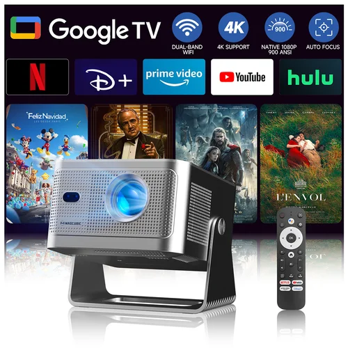 Proyector Magcubic HY350GT 900 ANSI con Google TV 1080P, proyector nativo de enfoque automático, haz portátil, cine en casa Android