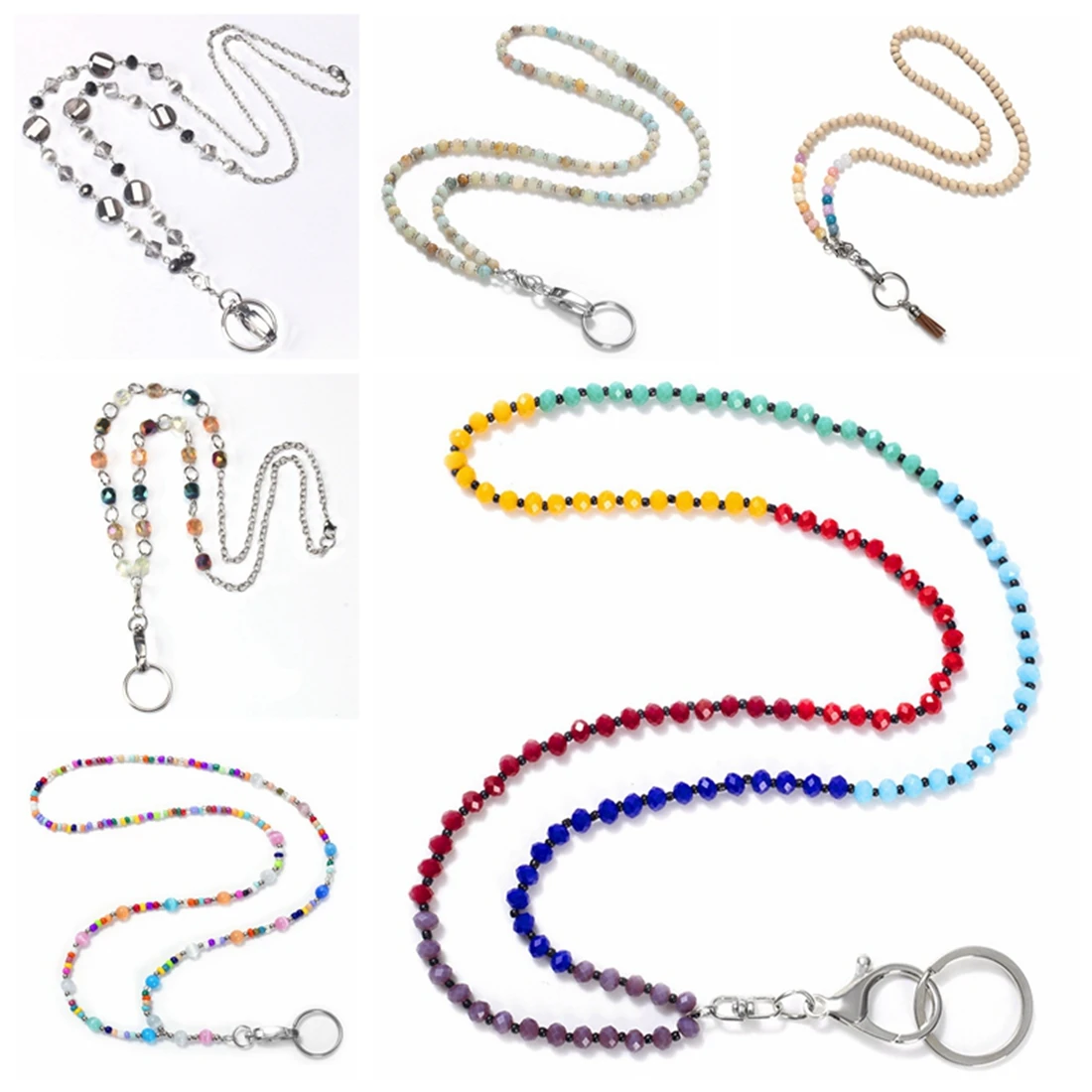 Beads Lanyards Elegant Badge Lanyards with ID Holder Keychain Holder Fashion Necklace Lanyards for Women Girl