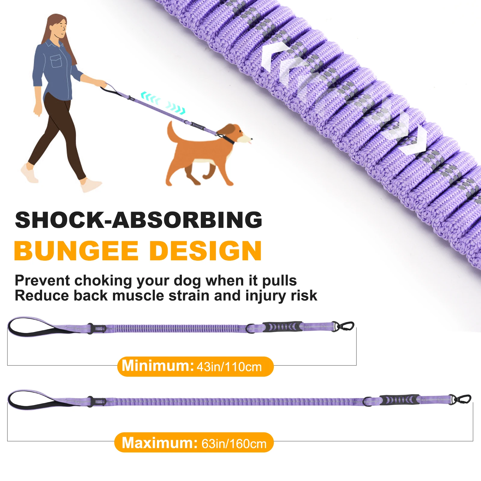Taktische Hundeleine Robuste Reflektierende Starke Anti-Zug Bungee-Leine für Mittelgroße und Große Hunde mit Komfortablem Gepolstertem Doppelgriff – Detail 7