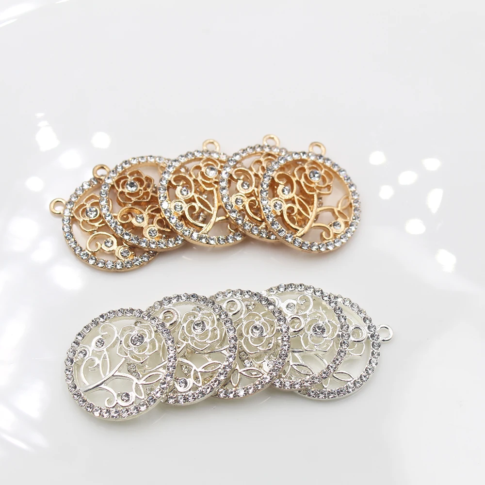 

5 шт. изысканный сплав 25*29 мм горный хрусталь роза круглый кулон с вырезом ручной работы DIY браслет ожерелье изготовление сережек подарочные изделия