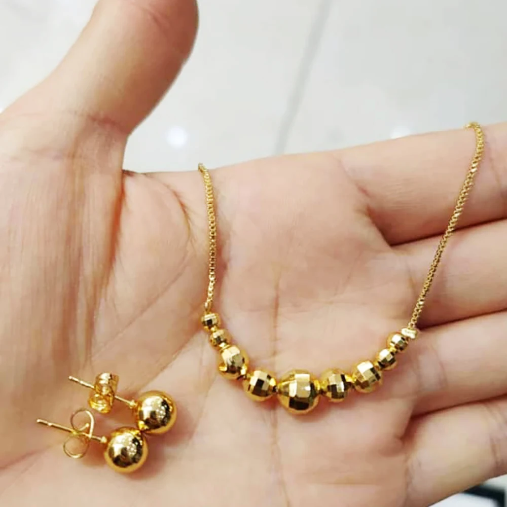 2pcs Jewelry Set for Women Dubai Gold Color Copper Necklace Earrings Pendant for Women Girls Kid Fashion Jewelry Accessory Gift