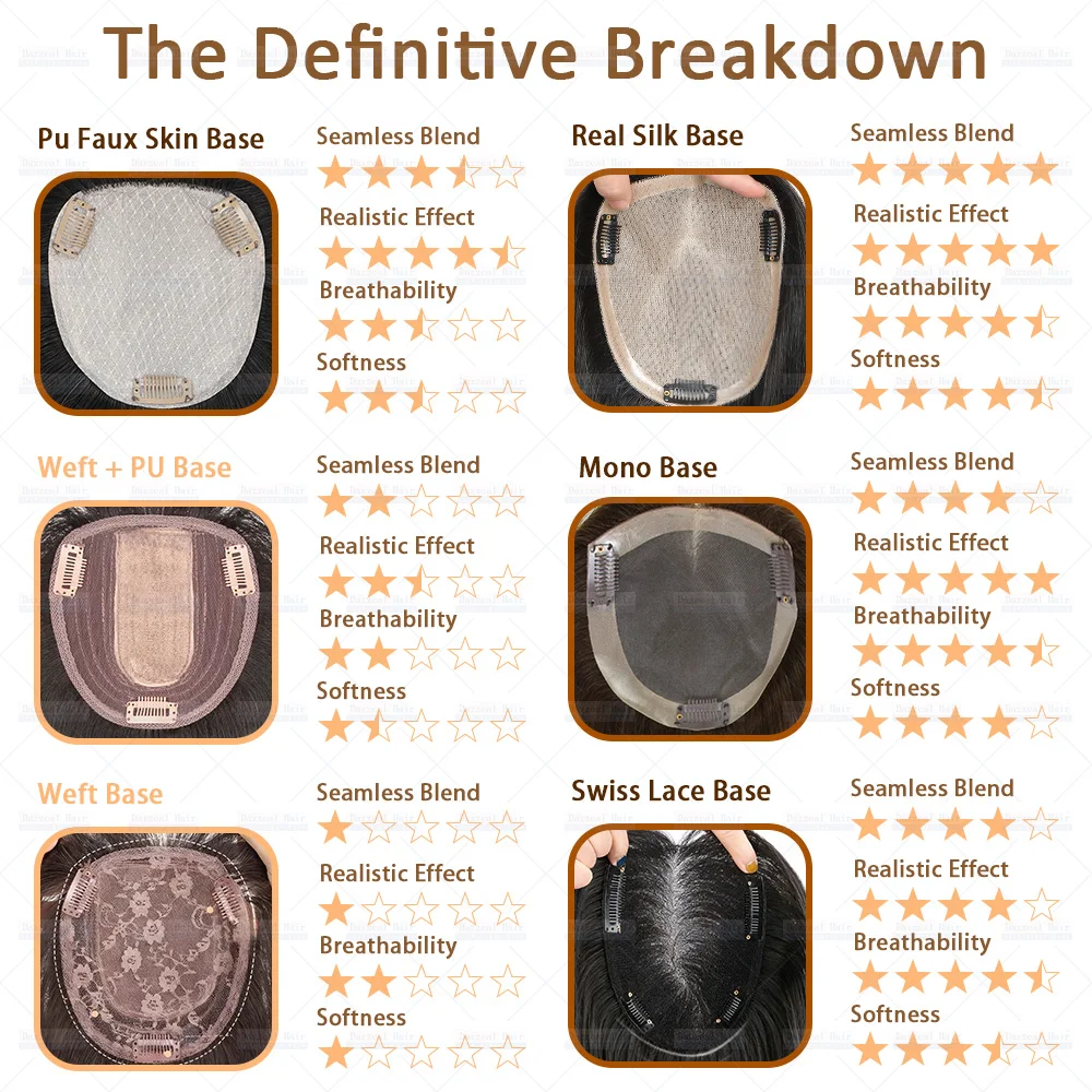 Toppers de cabelo humano com base de seda sem peso, para mulheres, europa, grampo de cabelo, extensão, cobertura perfeita, topper indetectável