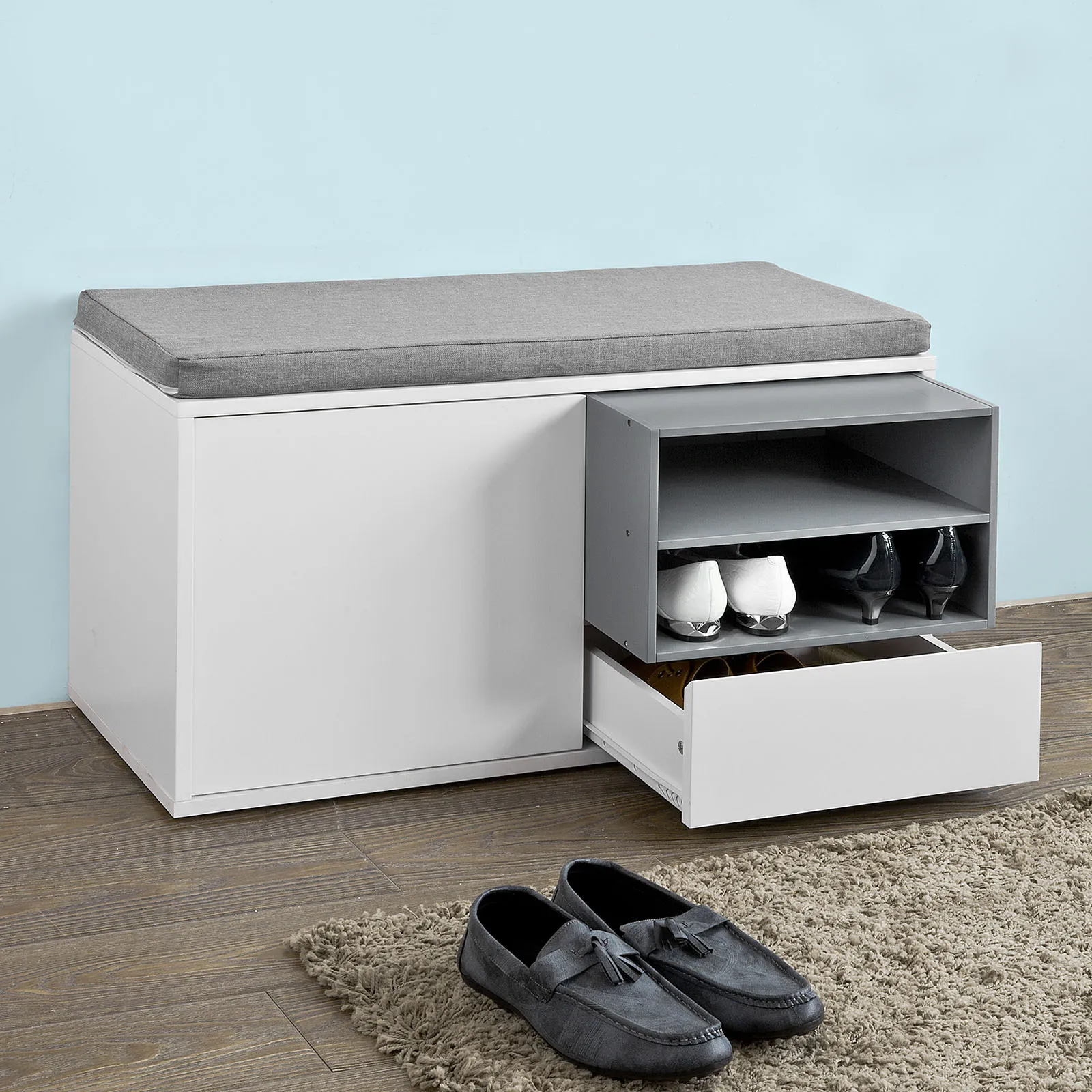 SoBuy FSR37-W Banco con cojín de asiento Banco de cama Zapatero Armario Banco Blanco BHT aprox: 80x46x35cm