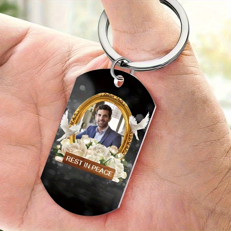 Fotografia 6: Chaveiro Personalizado com Foto Memorial - Chaveiro de Aço Inoxidável Dupla Face com Moldura, Perfeito para o Natal e Dia dos Namorados
