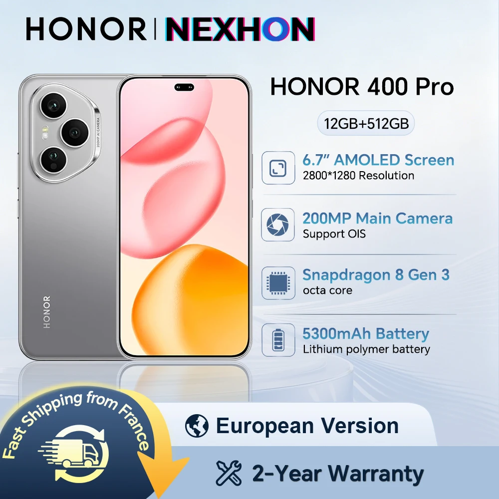 HONOR 400 Pro, Version EU, Smartphone 5G, Caméra principale IA ultra-claire 200MP, Qualcomm Snapdragon 8 Gen 3, Batterie 5300mAh, Nano-SIM, Smartphone HONOR