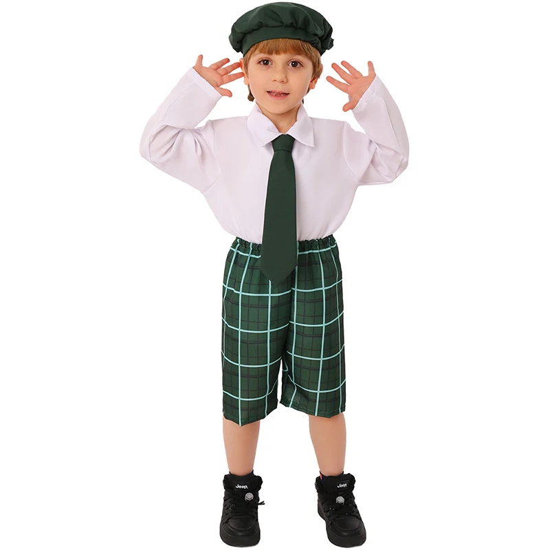 

Kids Scottish Irish Tartan Pants Hat Tie Set School Uniform Boy's St. Patrick's Day Costume