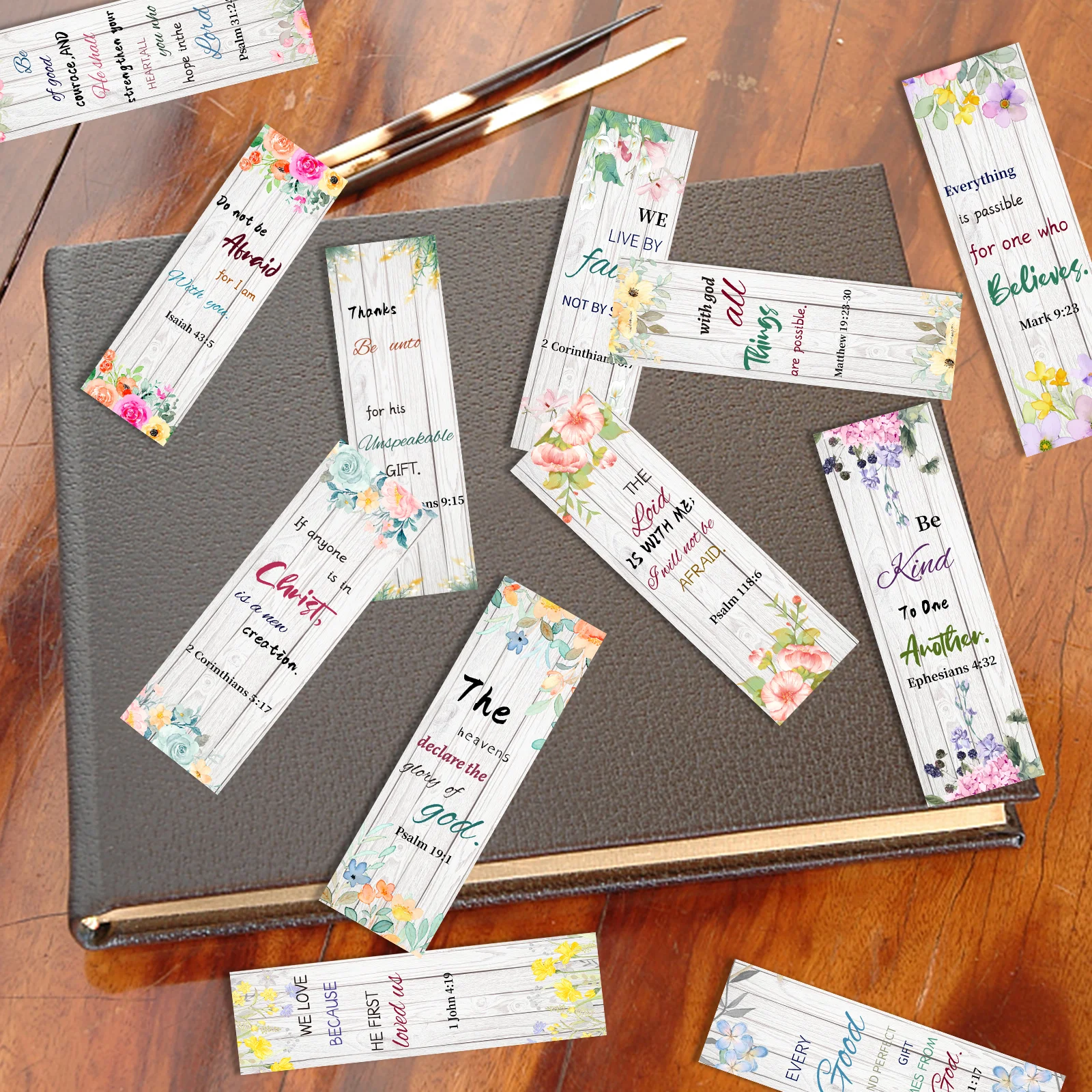 مجموعة إشارات مرجعية للكتاب المقدس مكونة من 12 قطعة، علامات كتاب آية الكتاب المقدس الورقية مع اقتباسات ملهمة، تصميمات ألوان مائية أنيقة #4