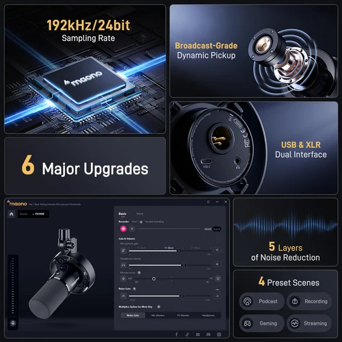 Imagen 2 del producto Maono PD300X Micrófono dinámico XLR USB Micrófono de grabación de podcast 192kHz24bit para creación de contenido Reducción de ruido de estudio de audio en casa