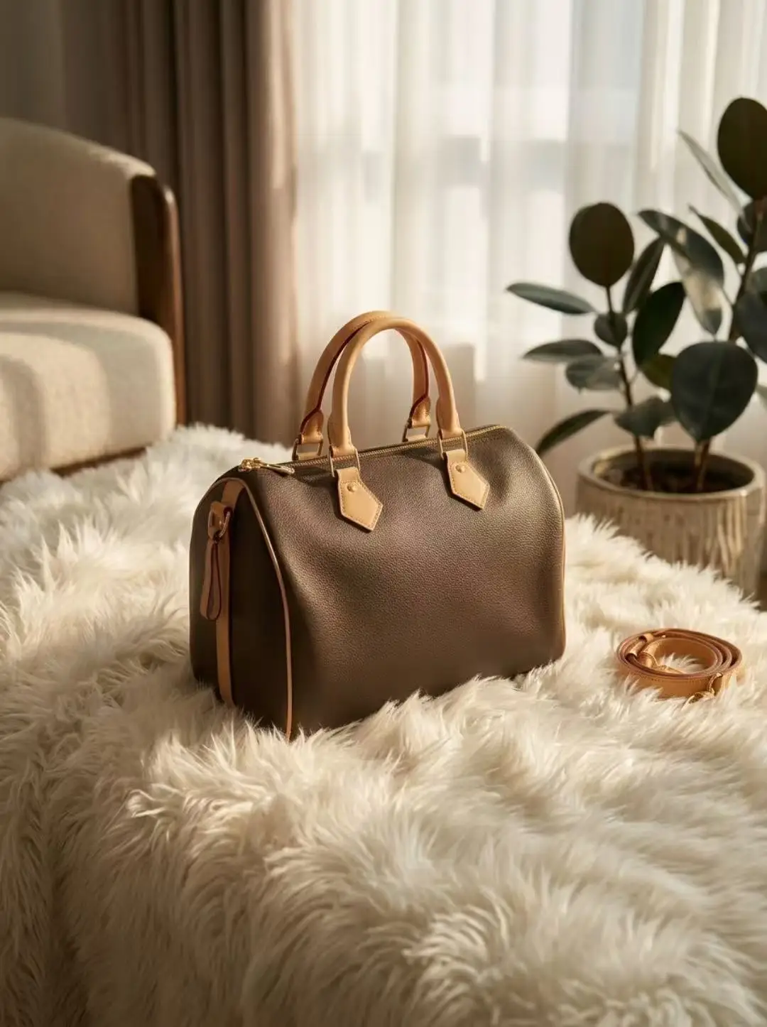 No Box (Size: 25-19cm) Fashion Brown Womens Canvas Handbag 2026 New Good Quality Shoulder Crossbody Bag for Travel Vacation W9A