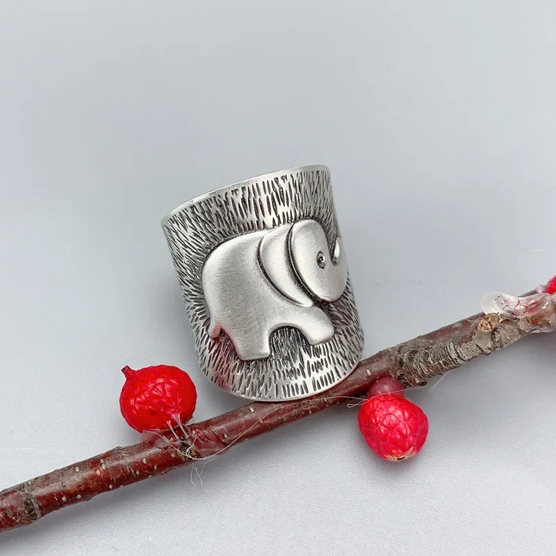 Retro Elephant Wide Ring Dla Kobiet Mężczyzn Srebrny Kolor Vintage Styl Etniczny Otwarty Pierścionek Punk Gothic Akcesoria Projektant Biżuterii Prezent — zdjęcie 2
