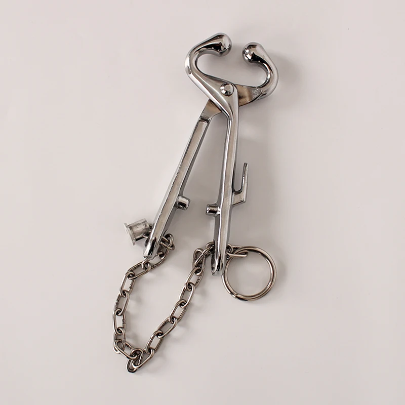 Chuangpu Stainless Steel Cow Nose Tongs, Bull-Holder with Chain, Goat Nose Clamp