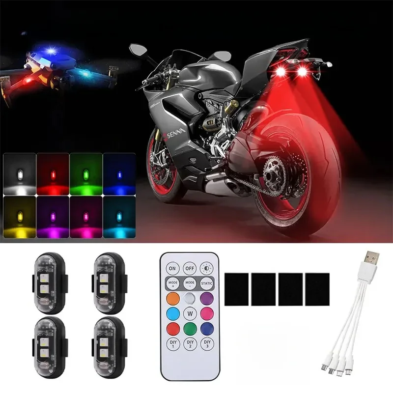 AliExpress NONE Multi-mode Wireless LED Drone Strobe Light Motorcycle Car Indicator Light Bike Remote Control Warning Light USB Charging 8Color