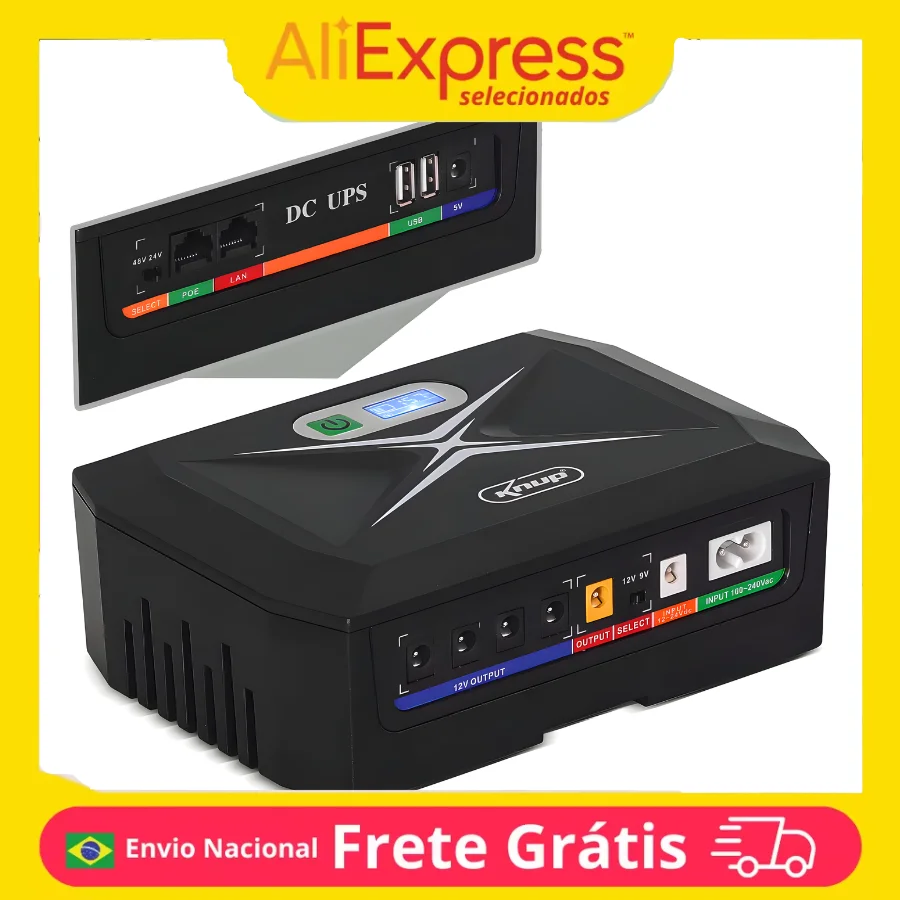 Nobreak Mini UPS 60w Bivolt Fonte Alimentação para Roteador Wifi fibra óptica ONU modems Cameras de Segurança Telefone - BRASIL