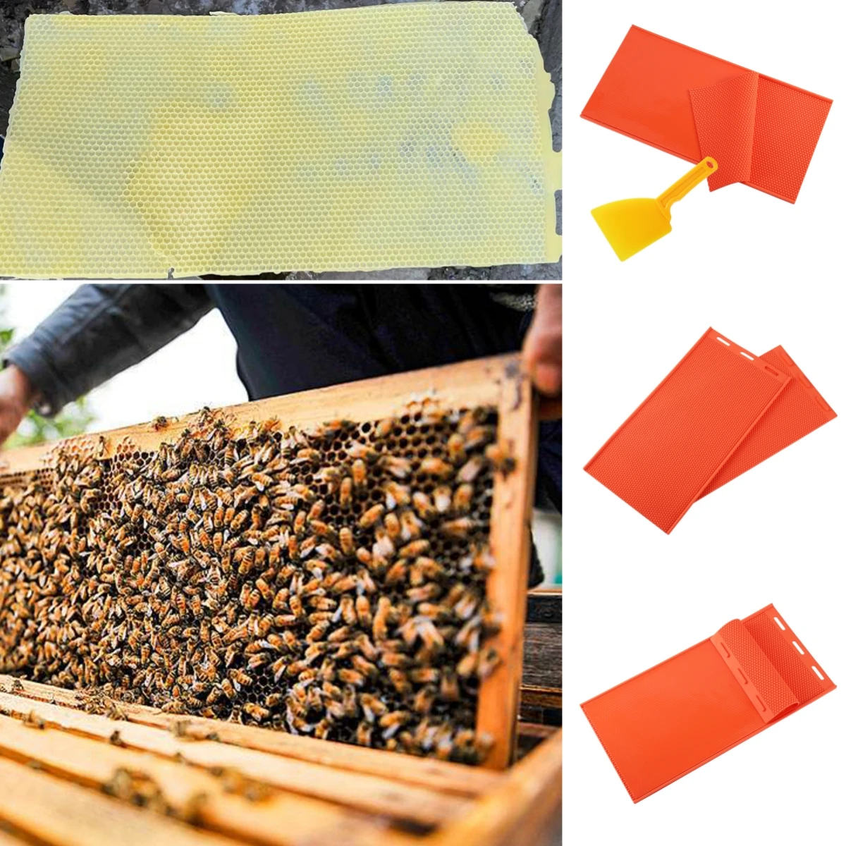 

1 Set Beeswax Pressing Plate Mould Soft PVC Honeycomb Base Foundation Mold and Beehive Shovel Beekeeping Beeware Beekeeper Tools
