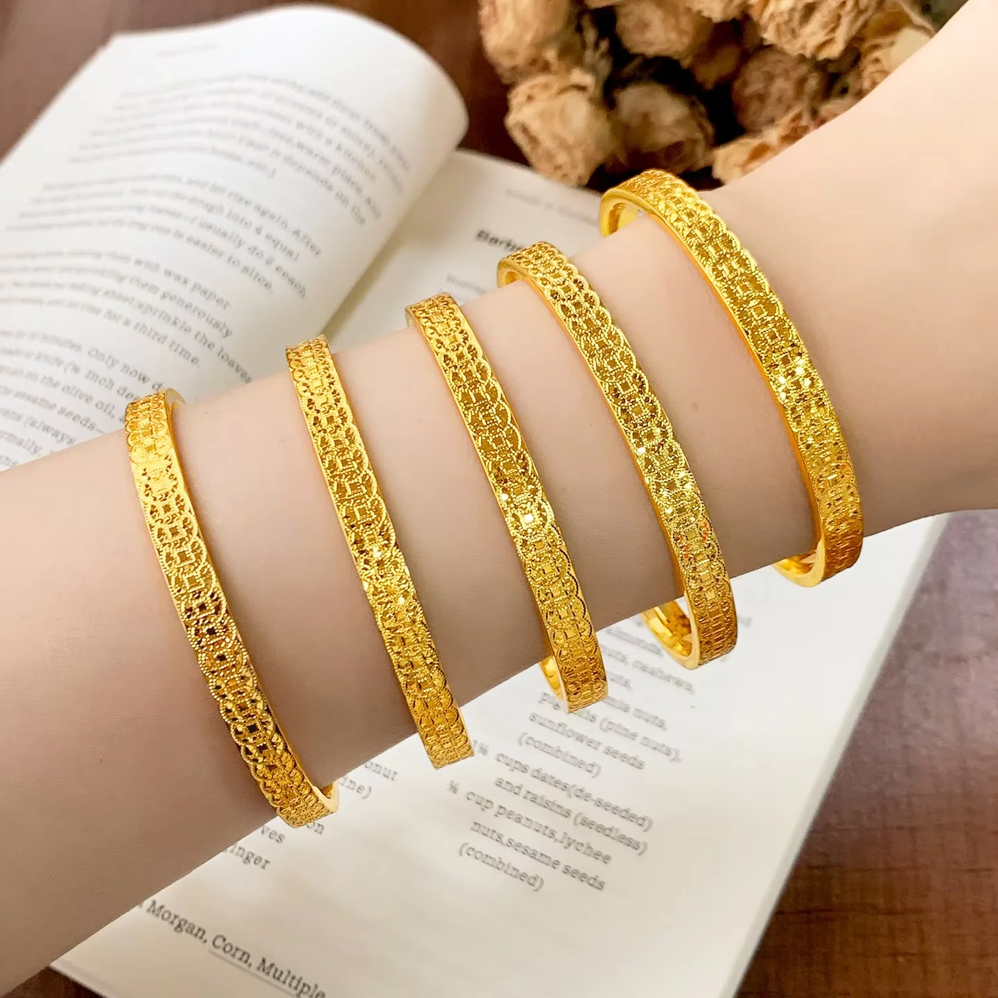 

Luxury 24K 9999 Pure Gold Women's Crushed Copper Ice Bracelet Open Solid Exquisite Design Gold Jewelry