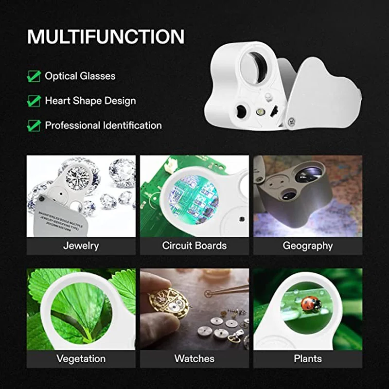 Imagem -04 - Joalheiros Iluminados Lupa Lupa de Jóias Dobrável com Luz Led Brilhante Gems Jóias Moedas e Selos 30x 60x