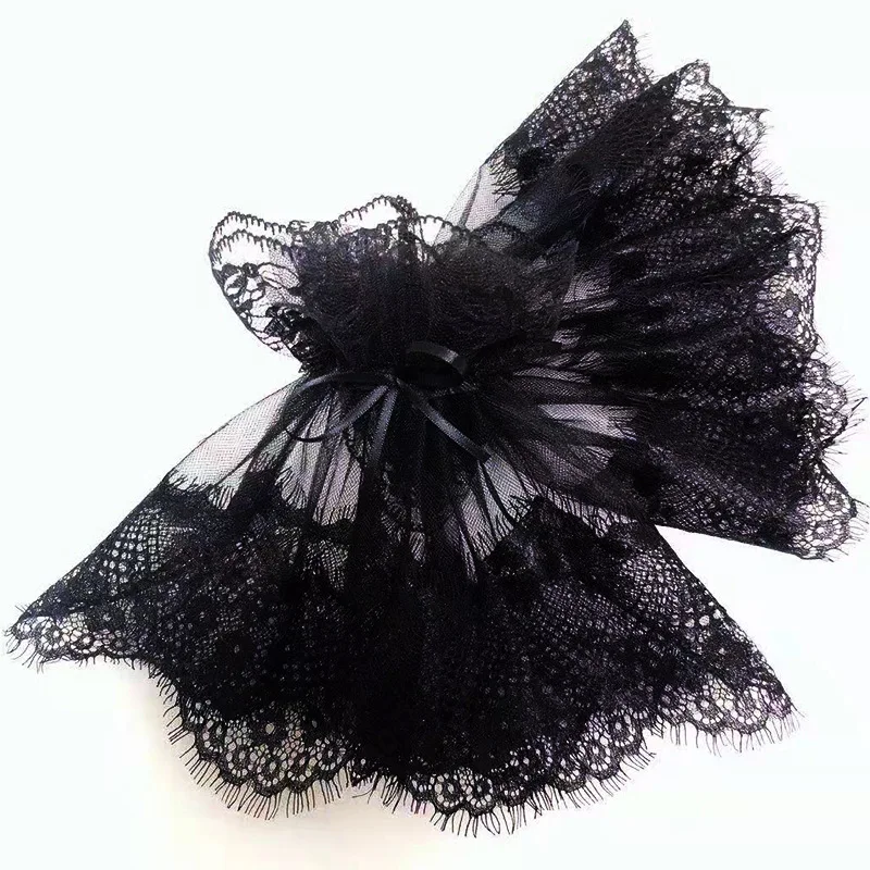 Steampunk Lolita Fingerless Lace Tulle Gloves Short Black Hand Sleeves Cuff Tea Party Dress Ruffled Floral Lace Elastic Bracelet