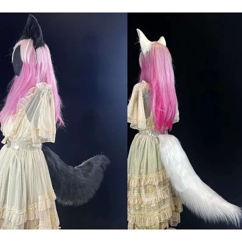 Anime Fox Tail Cosplay Elektrische staart Draadloze afstandsbediening Witte Fox Tail Zwarte dieren Staarten Oren Handgemaakte harige grote staart - afbeelding 2