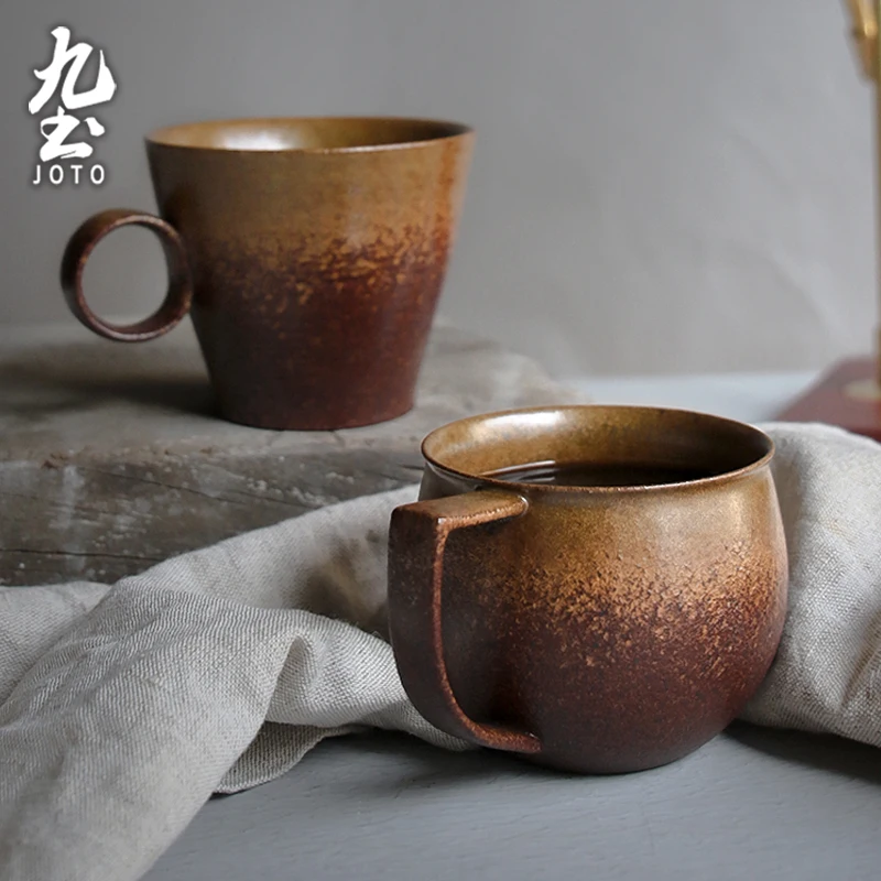 

JOTO Unique Design Ergonomic handle Vintage Rustic Ceramic Great Gift Idea Coffee Cup Set CFR0140