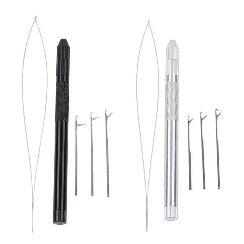 10Pcs/Lot Micro Rings Tool Threader Pulling Needle Used With Hair Plier and Beads for Human Hair Feather Extension Tools