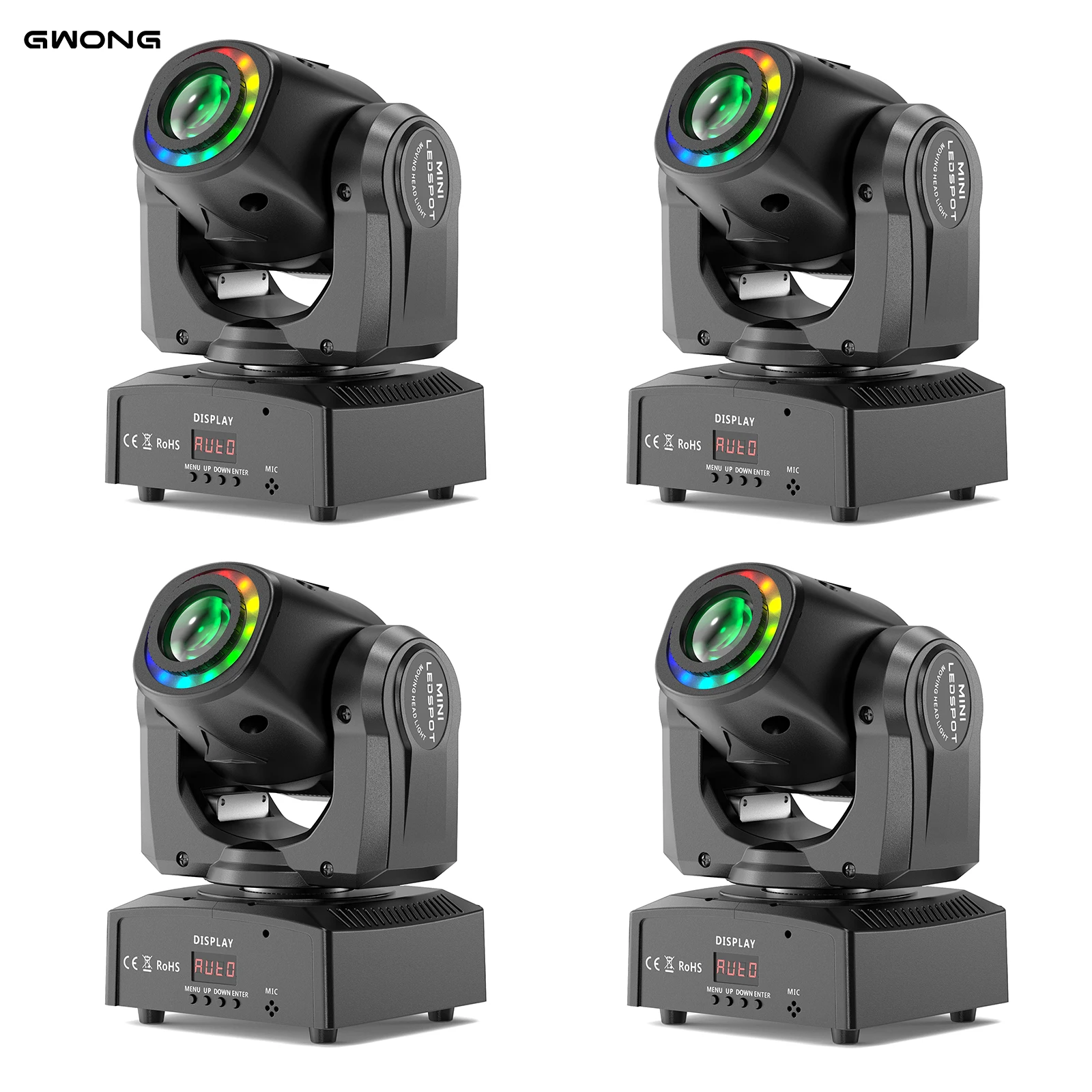 Gwong 4 Pcs 150W LED Beam Pattern Moving Head Stage Effect Lighting 8 patterns DMX512 Master-Slave for Show Concert Party KTV