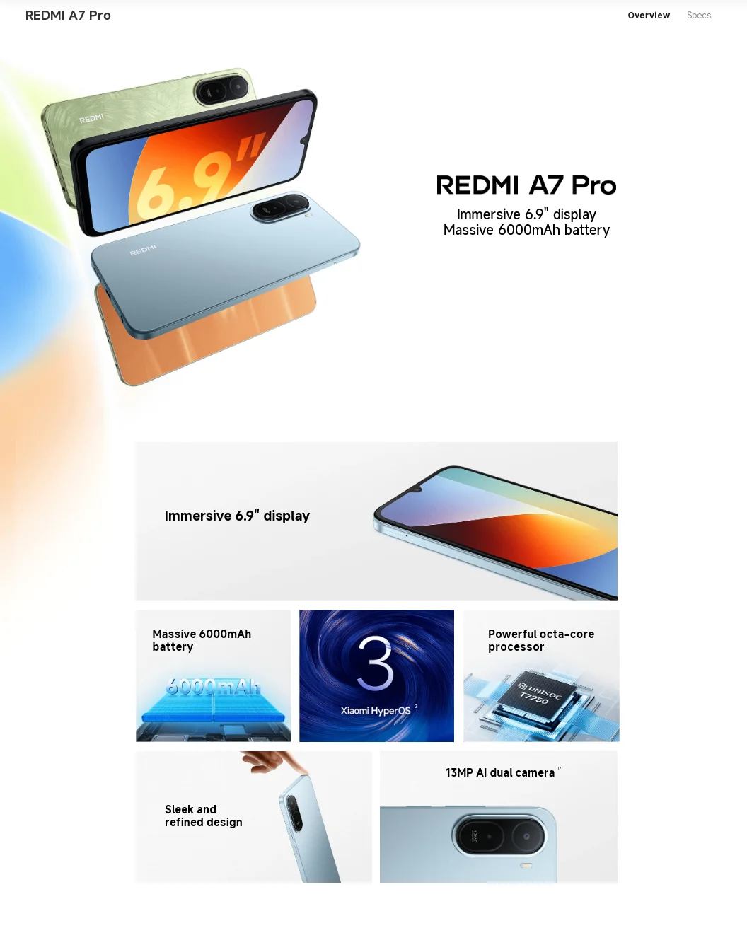 Xiaomi REDMI A7 Pro 4G Smartphone, 6.9" HD+ 120Hz Display, 6300mAh Large Battery, 15W Fast Charging, 13MP Main Camera