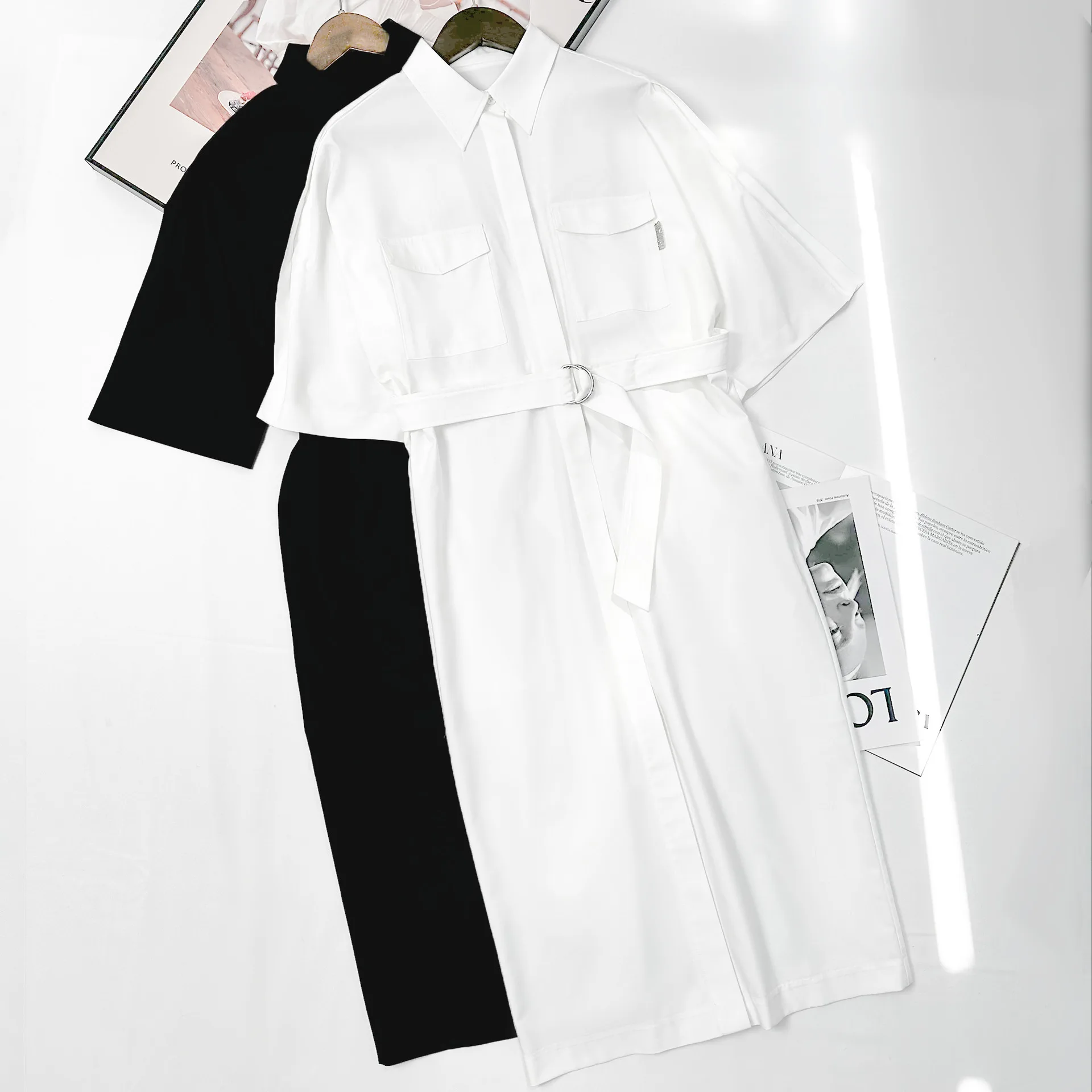 

2025 Women's Spring New Fashion Elegant Solid Color Shirt Midi Dress dress