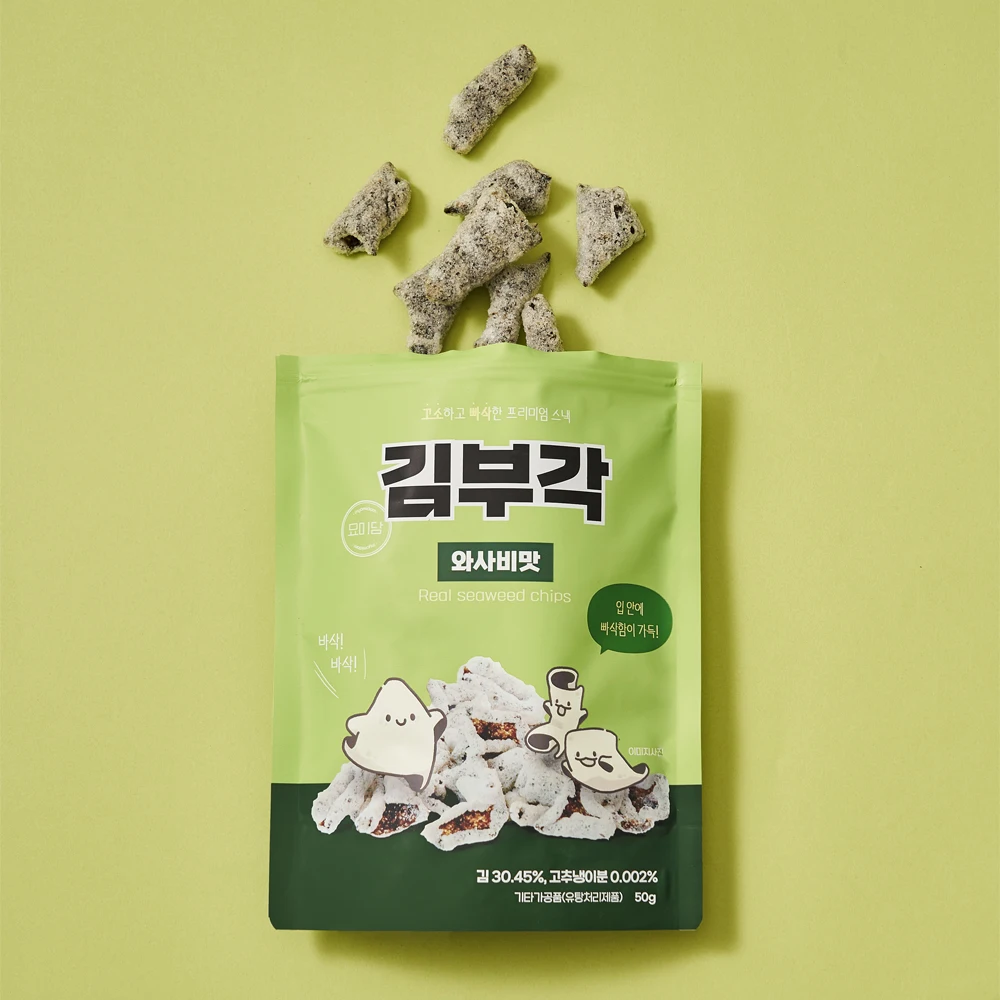 (1+1) 묘미담 찹쌀 김부각 김과자 김스낵 50g (오리지널맛+김치볶음밥맛+와사비맛), 선물용, 선물포장, 박스제공, 건강 술안주, 간식