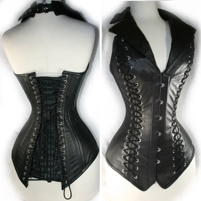 Steampunk Faux Leather Gorset Kamizelka dla kobiet Gothic Side Lace-Up Steel Boned PU Gorset Wyszczuplający Talię Trener Body Shaper Korset — zdjęcie 2