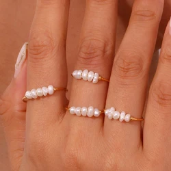 E.B.belle Gold Plated Stainless Steel Freshwater Pearls Rings For Women accesorios para mujer bagues acier inoxydables femmes