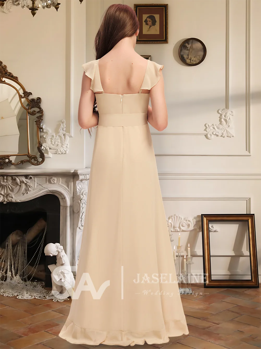 Элегантное асимметричное шифоновое платье трапециевидной формы с v-образным вырезом для подружек невесты, каскадное платье с оборками для девочек с цветочным узором, праздничное свадебное платье для девочек