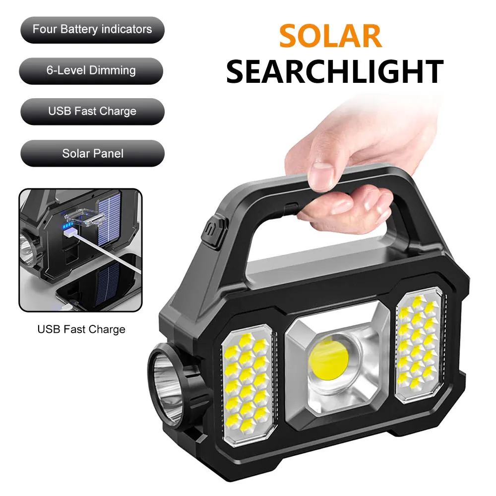 Hearts Shared Solar Rechargeable LED Flashlight COB Zoomable Waterproof Torch Lamp Bulbs Can Charge Camping Flashlight