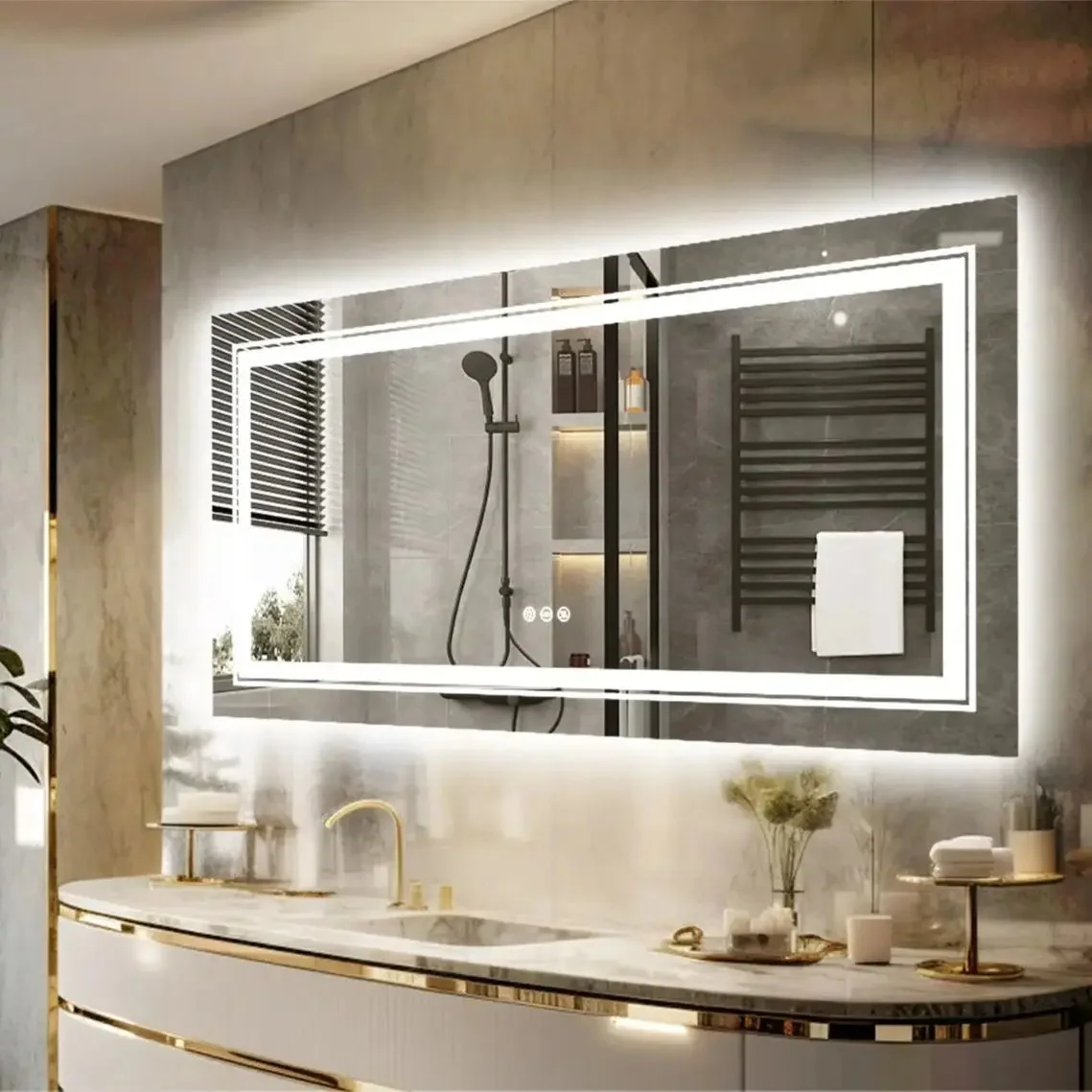 Grote aan de muur gemonteerde LED-verlichte badkamerspiegel Touch Antifog make-upspiegel dimbaar commerciële kwaliteit 42" - afbeelding 2