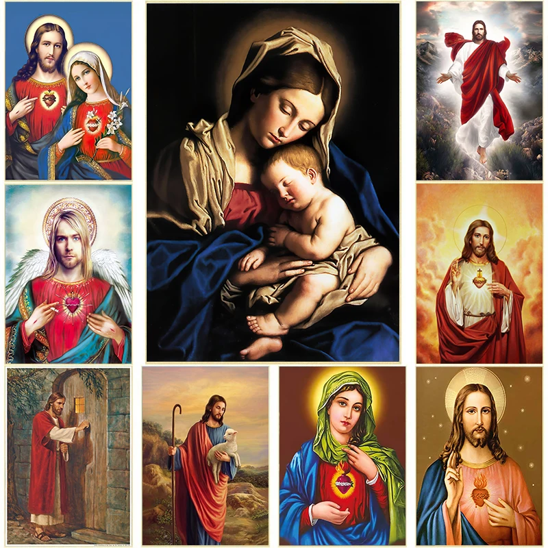 Christian Virgin Mary Jesus Canvas Painting Poster and Print Religion Wall Art Pictures for Bedroom Living Room Home Decoration