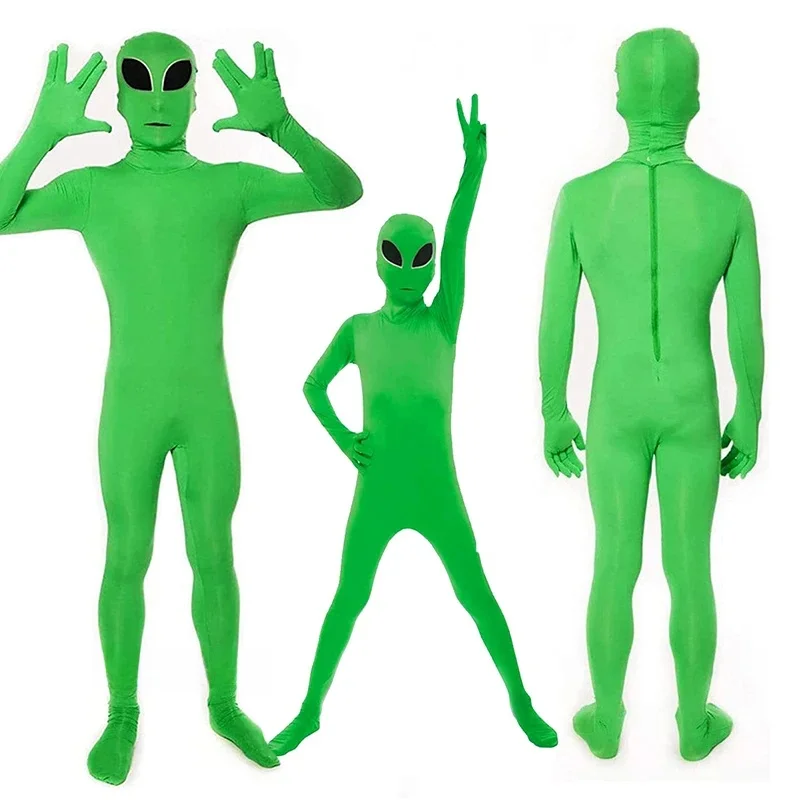 Kinderen Volwassen Et Alien Cosplay Kostuum Zentai Jumpsuits Groen Et Alien Mascotte Halloween Carnaval Maskerade Bodysuit - afbeelding 2