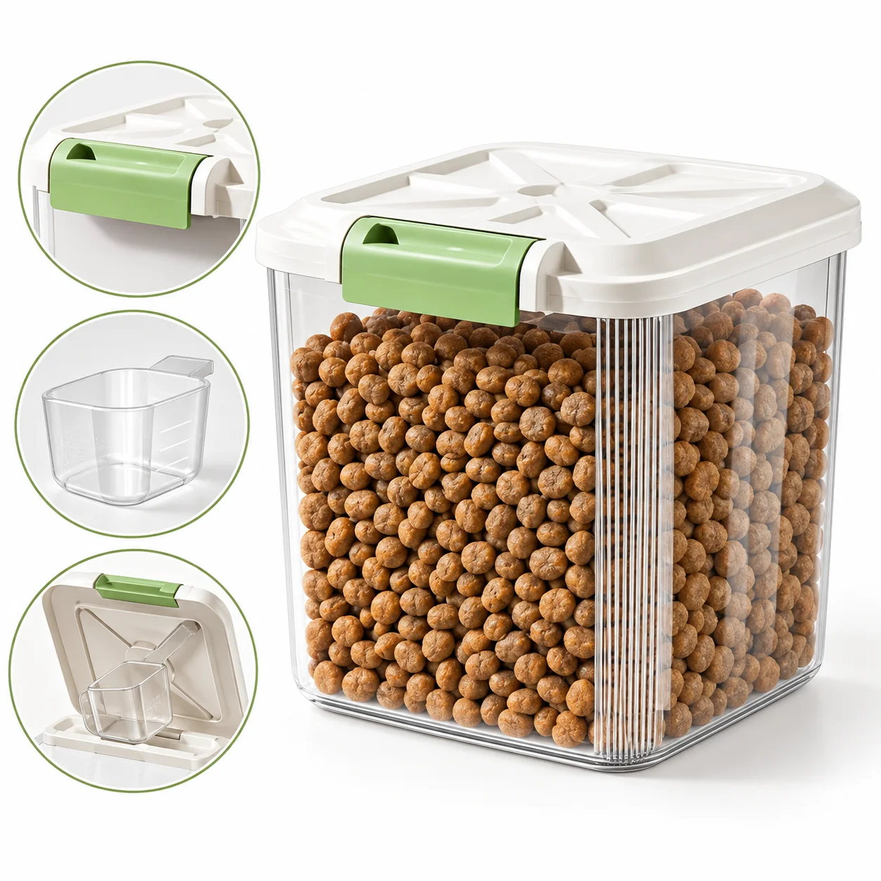 5KG Large Capacity Airtight Pet Food Storage Container with Measuring Cup, Transparent Sealed Dry Food Dispenser for Dog Cat Food, Rice, Cereal, Grain & Kitchen Pantry